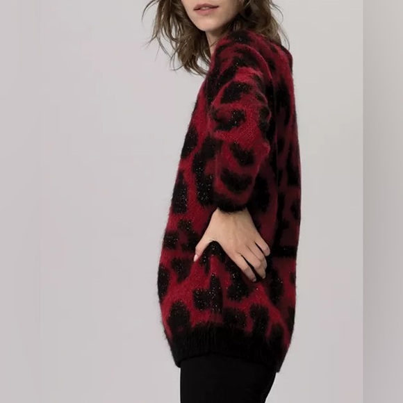 Maje kolette leopard animal print crewneck burgundy mohair blend sweater 1 - S - Picture 6 of 9